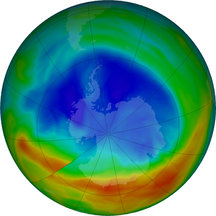 Antarctic ozone map for 31 August 2019